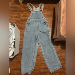 Vintage Blue Denim Overalls with Distressed Look